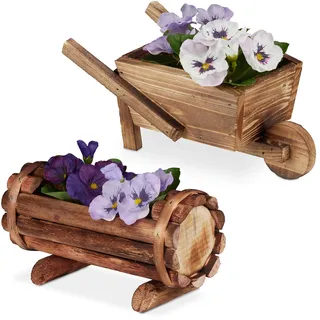 Relaxdays Pflanzschubkarre 2 Stück 60 x 30 cm Braun