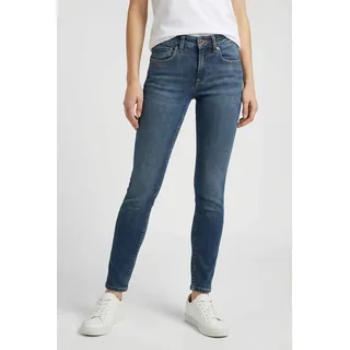 Skinny-fit-Jeans PEPE JEANS "SKINNY JEANS LW", Damen, Gr. 26, Länge 32, mid blau, Denim/Jeans, Obermaterial: 99% Baumwolle, 1% Elasthan, skinny fit lang, Jeans Skinny-fit-Jeans, Low Waist