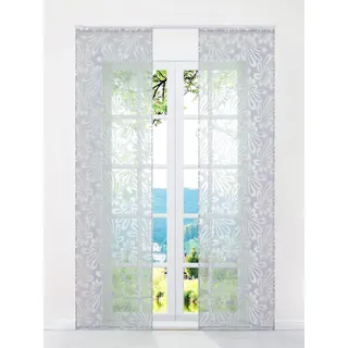 ESLIR Schiebegardinen Ausbrenner Flächenvorhänge Set 2er Voile Grau2 57x225 | Schiebevorhang mit Klettband, Gardinen für Schienensystem, mit Klettschiene, Vorhang Transparent, Gardinenschals, 2 Stück
