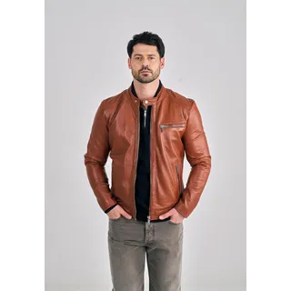 Lederjacke FREAKY NATION "Lucky Jim-FN", Herren, Gr. S, braun (cognac), Oberstoff: 100% Leder; Futter: 100% Baumwolle, regular fit, Jacken Lederjacke