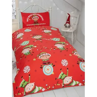 Rapport - Zwerge - Bettwäsche-Set "Naughty", weihnachtliches Design AG1273 (Einzelbett) (Rot/Weiß) - Rot