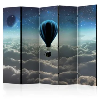 decomonkey Paravent Raumteiler Innen Kinderzimmer, 225x172 cm, 5-teilig | Beidseitig, Ballon, Wohnzimmer, Room Divider, Wall, Raumteiler Stehend, Trennwand, Sichtschutz, Spanische Wand, Holz