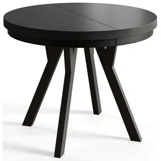 Esstisch Rund Evo, Moderner Esstich Ausziehbar, Tisch mit Solide Beine, Stabile Konstruktion, Durchmesser: 110 cm-210 cm, Schwarz - Schwarz