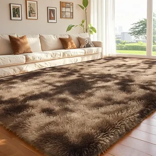 ZRSDIXKI Hochflor Teppich Wohnzimmer 200x300 cm, Batik Braun | Flauschiger Langflor Shaggy Teppich Anti-Rutsch, Weicher Moderner Teppich für Schlafzimmer Kinderzimmer