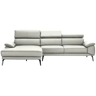 Novel Ecksofa , Weiß , Metall , Echtleder , Rindleder , Ottomane links, L-Form , 295x187 cm , Typenauswahl, Lederauswahl, Stoffauswahl, seitenverkehrt erhältlich, Hocker erhältlich, Rücken echt , Wohnzimmer, Sofas & Couches, Wohnlandschaften, Ecksofas