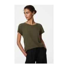 Womens M&S Collection T-shirt cintré 100% coton à encolure ronde - Hunter Green, Hunter Green - 16