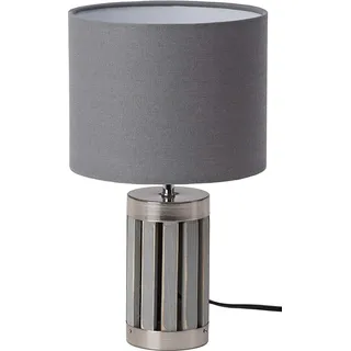 BRUBAKER Tisch- oder Nachttischlampe - 33 cm Höhe - Fuß aus Holz / Metall Grau - Grau