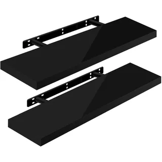 WOLTU Wandregal,Schweberegal Hochglänzend Schwarz,80x22,9x3,8cm 2er | Wandboard 2er mit Metallhalterung, für Küche Badezimmer Wohnzimmer Schlafzimmer, aus MDF, Regale mit der höchsten Träger 10kg