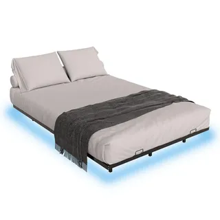 Juskys Metallbett Palamos 140x200 cm mit LED und Matratze , Schwarz , Metall , 140x200 cm , Schlafzimmer, Betten, Metallbetten