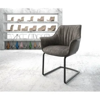 DELIFE Freischwinger Keila-Flex mit Armlehnen Mikrofaser Anthrazit Vintage Freischwinger rund Schwarz - Grau