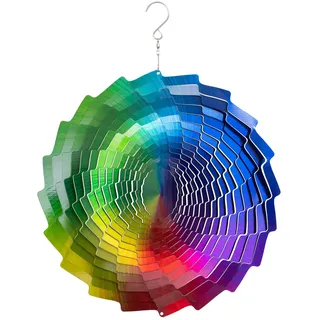 Kinetic Art Windspiel Metall – leicht rotierendes 3D Hängewindspiel - Rainbow Fountain Ø30 x H38cm Edelstahl inkl. Aufhängung und Wirbel, wetterbeständig, attraktive Heimdeko für Fenster und Garten
