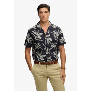 Hawaiihemd SUPERDRY "HAWAIIAN PRINT S/S SHIRT", Herren, Gr. S, N-Gr, canna leaves navy, Web, Obermaterial: 70% Modal, 30% Baumwolle, gemustert, regular fit normal, Rundhals, Hemden Hawaiihemd, mit sommerlich coolem Hawaii-Blumen-Print