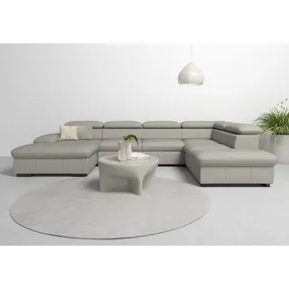 Wohnlandschaft HOME AFFAIRE "Alberto U-Form", grau (hellgrau), B:350cm H:73cm T:228cm, Luxus-Microfaser in Lederoptik (100% Polyester);Microfaser in Antiklederoptik (100% Polyester);Luxus-Microfaser Vintageoptik (100% Polyester);Luxus-Microfaser weich (90%Polyester 10%Polyamid), Sofas, Wohnlandschaft, mit Kopfteilverstellung, wahlweise mit Bettfunktion