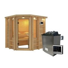 KARIBU Sauna »Libau«, inkl. 9 kW Saunaofen mit externer Steuerung, für 3 Personen - beige