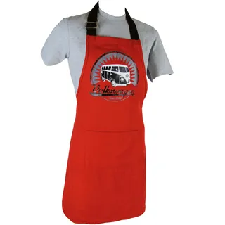 BRISA VW Collection - Volkswagen Koch-Küchen-Grill-Back-Latz-Schürze für Frauen & Männer mit T1 Bulli Bus Motiv (Vintage Logo/Rot)