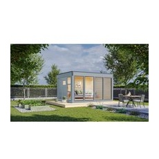WOLFF FINNHAUS Gartenhaus »Finn Cube Typ 3«, Holz, BxT: 429 x 328 cm (Außenmaße inkl. Dachüberstand) - grau