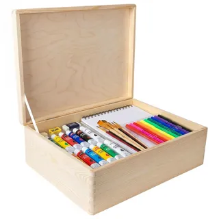 Creative Deco XL Große Holzkiste mit Deckel | 40x30x14 cm Erinnerungsbox | (+/-1cm) Baby Holzbox mit Deckel Unlackiert Kasten Silberscharniere | Für Dokumente Spielzeug, Weihnachten ROH UNGESCHLIFFEN