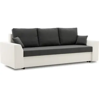 Couch PAUL 1 PRO 190x140 mit Schlaffunktion - Farben zur Auswahl - Schlafcouch mit Bettkästen, Stoff TRINITY 15 + REAL 17 - DUNKELGRAU UND WEISS - Dunkelgrau, Weiß