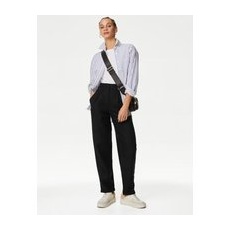 Womens M&S Collection Pure Linen Tapered Trousers - Black, Black - 22