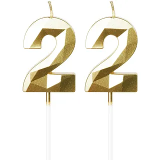 Yiran Kerzen zum 22. Geburtstag, goldene Zahl 22, Happy Birthday-Kerzen, Kuchendekoration, Dekoration für Geburtstagsparty, Hochzeitstag, Feier