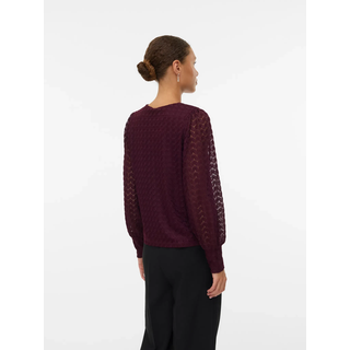 Langarmshirt VERO MODA "VMBECCA LS V-NECK LACE TOP JRS NOOS", Damen, Gr. L, rot (winetasting), Jersey, Obermaterial: 100% Polyester, unifarben, normal, V-Ausschnitt, Shirts Langarmshirt
