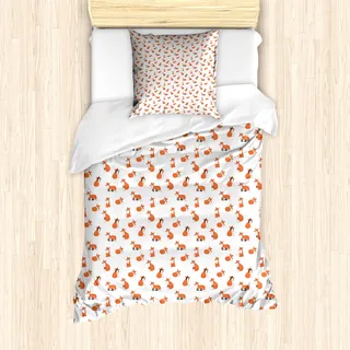 ABAKUHAUS Fuchs Mantele, Cartoon-Tiermuster, Milbensicher Allergiker geeignet mit Kissenbezügen, 135 cm x 200 cm - 80 x 80 cm, Orange Weiss - Orange