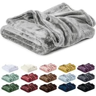Lavea® Kuscheldecke 220x240 cm - Silber | Mikrofaser – Flauschige Fleecedecke für Sofa und Bett, weiche Decke, pflegeleicht, Sofadecke, Tagesdecke oder Wolldecke