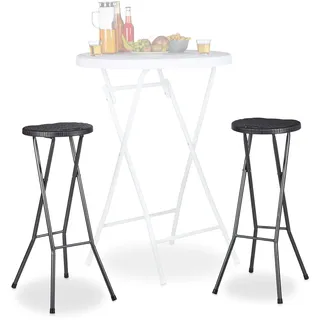 Relaxdays Barhocker klappbar BASTIAN 2er Set, Wetterfest, Höhe 80 cm, Barstuhl Doppelpack, Kunststoff, Tresen, schwarz