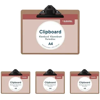 EUROPEL Klemmbrett aus Holz, A4, Querformat, FSC-zertifiziertes MDF, mit schwarzem Metallclip, für Klassenzimmer, Geschäft, Restaurant, Lager, 235x310x3mm (Packung mit 4)