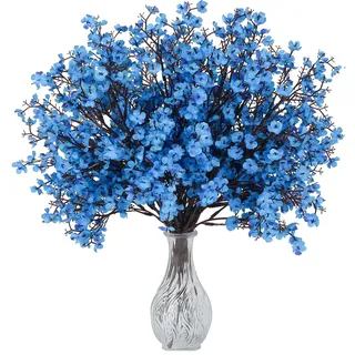 DabbOo 6 Sträuße kunstblumen wie echt Kunstblumen für Außen Künstliche Forsythien Schleierkraut Künstlich Geeignet für Möbel, Hochzeit, Gartendekoration (Blau)