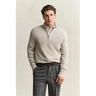 Troyer GANT "MICRO TEXTURED COTTON HALF ZIP", Herren, Gr. M, beige (clay beige), Obermaterial: 100% Baumwolle, regular fit normal, Rundhals, eingesetzt Rippbündchen, Pullover Troyer, Regular fit mit Troyerkragen
