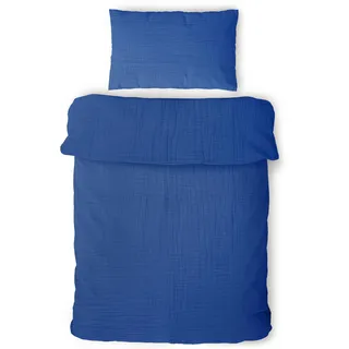 LAYNENBURG Premium Musselin Kinderbettwäsche 100x135 cm + 40x60 cm – 100% Baumwolle – Oeko-Tex Standard – 3 lagiges Musselin Bettwäsche Set für Baby, Kinder, Jungen & Mädchen (blau)