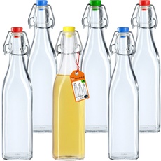 KADAX Universale Flasche mit Bügelverschluss, dichte Bügelflasche, vintage Glasflasche, Trinkflasche, Likörflasche, Saftflasche, Bügelverschlussflasche (500ml, 6 Stück)