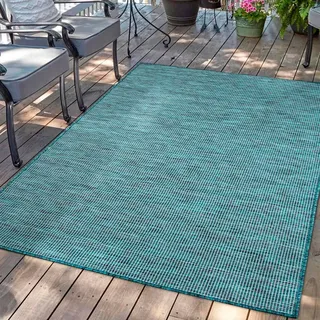 Carpet City Outdoorteppich "PALM 2778" rechteckig 5 mm Höhe Läufer, Wetterfest & UV-beständig, für Balkon, Terrasse, Küche, flach, blau