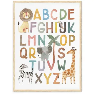 Dazzlewall ABC Kinderzimmer Wandbilder, Boho Alphabet Safari Tier Druck Leinwand Bilder für Kinder Schlafzimmer Wohnzimmer Deko 30×40 cm Ungerahmt