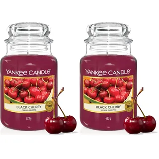 Yankee Candle Duftkerze im Glas (groß) | Black Cherry | Kerze mit langer Brenndauer bis zu 150 Stunden | Perfekte Geschenke für Frauen (Packung mit 2)