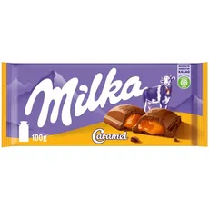 Milka Caramel 1 x 100g I Alpenmilch-Schokolade I mit flüssigem Karamell-Kern I Milka Schokolade aus 100% Alpenmilch I Tafelschokolade