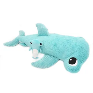 LES DÉGLINGOS Les PTIPOTOS by Plüschtier für Maman Bebe – ganz weich – Geschenk zur Geburt – Nagel Hai Hammer Mama & Baby Blau Aqua – 57 cm