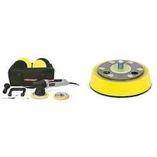 Dino KRAFTPAKET 640296 9mm-650W Exzenter Poliermaschine Stufenlos im Set 150mm Stützteller, Grau & 640345 75 mm-5/16-24 Trägerplatte (7,5 cm) für Exzenterpolierer mit Dual Action, gelb, 75mm (3 Inch)