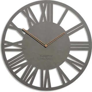 FLEXISTYLE Wanduhr groß Adulto 50cm Durchmesser LOFT Retro aus Holz Eiche ohne tickgeräusche Wohnzimmer (Grau) - Grau