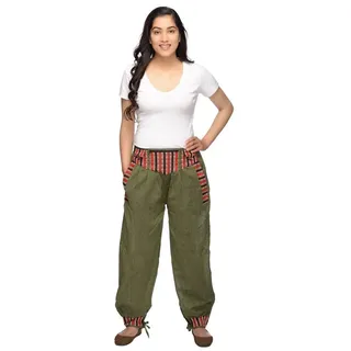 Haremshose Freizeithose Thamel Stoffhose mit breitem gewebtem Bund für Damen : grün S/M Farbe: Grün Größe: S/M - Grün