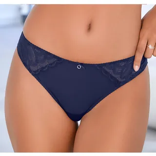 Tanga LASCANA "Evita", Damen, Gr. 32/34, blau (dunkelblau), Obermaterial: 90% Polyamid, 10% Elasthan, Unterhosen Tanga, mit Cutout hinten