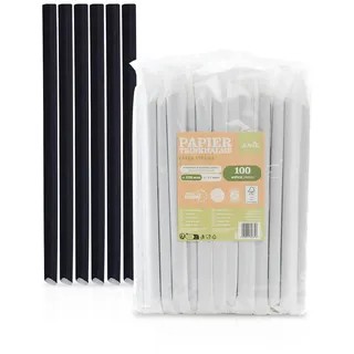 Mank Umweltfreundliche Papiertrinkhalme, Bubble Tea Trinkhalme für Partys & Hochzeiten, in recycelbarem Folienbeutel, Strohhalme (100, Schwarz, einzeln gehüllt, Ø 12 mm / 23 cm)