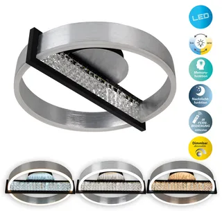 NÄVE LED Deckenleuchte "Yvaris", silber, 1, Ø 50cm H: 13,7cm, 1 Stk., Leuchten, dimmbar per Fernbedienung, Memory, Nachtlicht, CCT, Kristallelemente, LED Deckenleuchte