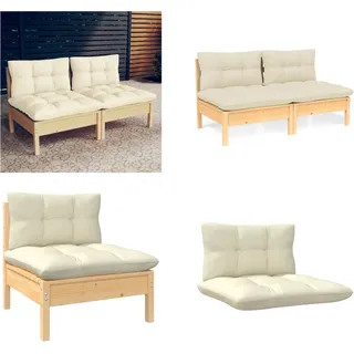 vidaXL 2 Sitzer Gartensofa mit Creme Kissen Massivholz Kiefer - 2-Sitzer-Gartensofa - 2-Sitzer-Gartensofas - Gartensofa - Gartensofas - Creme