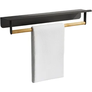 Relaxdays Handtuchhalter Wand mit Ablage Schwarz 45x9x8 cm