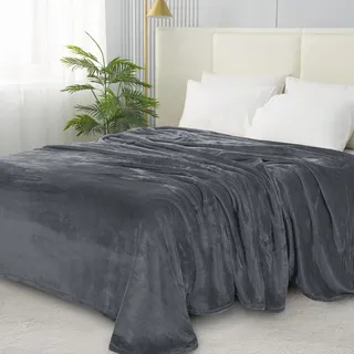 Elegant Comfort TM Luxuriöse, samtige Weichheit, Flauschige Plüschdecke, Mikro-Velours, ultraweich, 100% hypoallergen, Full/Queen, Grau