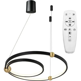 tooLight Pendellampe App692-30-50 Schwarz Ring Led + Fernbedienung Ringe 2-Lichtquelle 50X50X72Cm Einstellbar - Schwarz, Gold