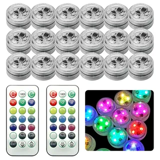 CLIUNT Mini Unterwasser Licht, 20 Stück LED Teelichter Bunt mit 2 Fernbedienung, Mehrfarbige Teichbeleuchtung, Mini Unterwasser Led Licht, Pool Beleuchtung für Aquarium Badewanne Pool Garten Party
