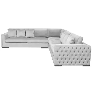 Ecksofa Silber Couch Eckgarnitur Polster Wohnlandschaft Samt Stoff Möbel Design - Silber